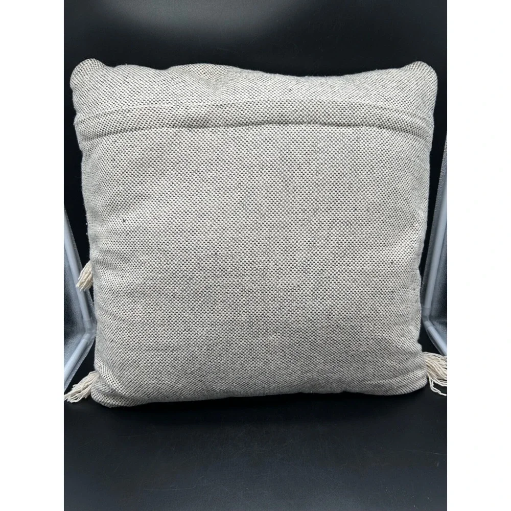 Decorative Pillow Chunky Woven Pillow 20x20 Blue‎ Beige Cream Boho Fringe